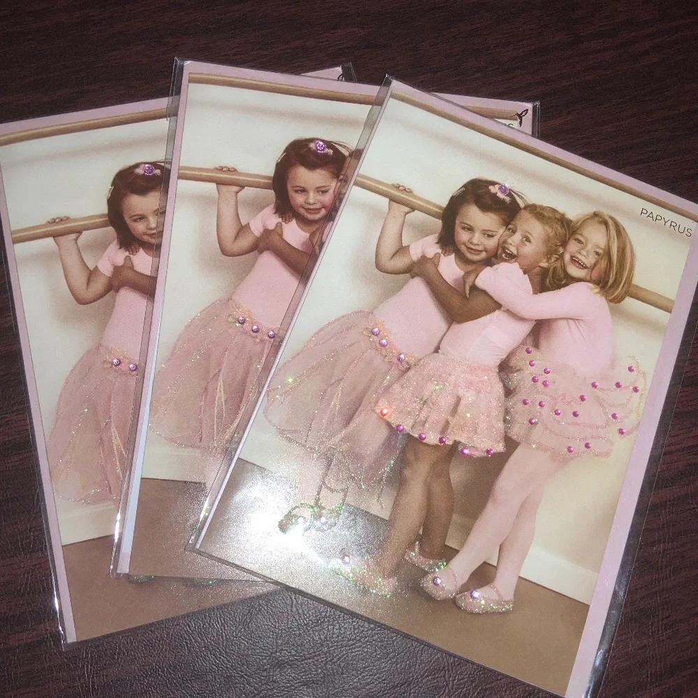 Papyrus set of 3 Blank Inside cards ballerinas glitter friendship New